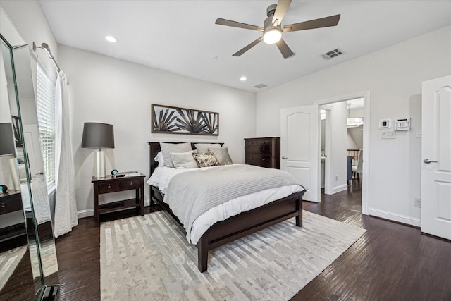 7917 Parkwood Blvd, Plano, TX 75024 - bedroom featuring baseboards, wood finished floors, recessed lighting, and a ceiling fan