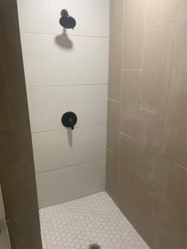 bathroom with a stall shower