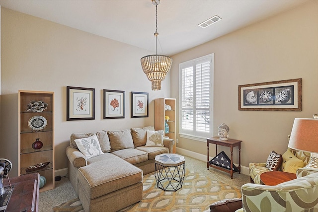 7300 Mitchell Ct, Lantana, TX 76226 - living area with carpet flooring, baseboards, and a chandelier