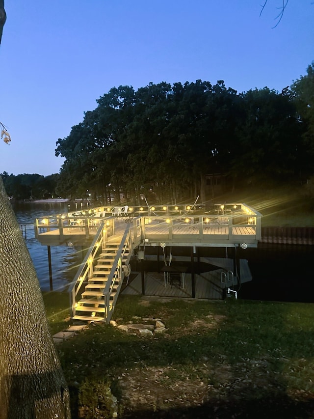 view of dock with a water view