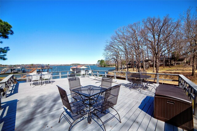 4880 Beach View Dr, Malakoff, TX 75148 - wooden terrace with a water view and outdoor dining area