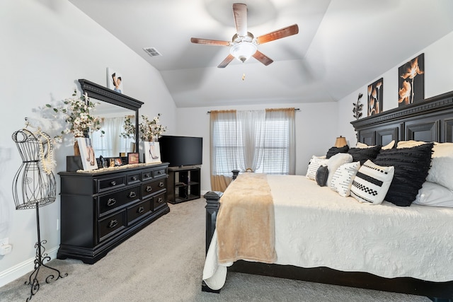 623 Woodridge Dr, Oak Point, TX 75068 - bedroom with light carpet, lofted ceiling, ceiling fan, and baseboards
