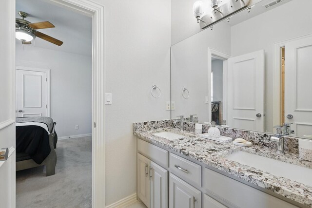 5833 Forest River Dr, Fort Worth, TX 76112 - ensuite bathroom with a sink, ceiling fan, double vanity, and visible vents