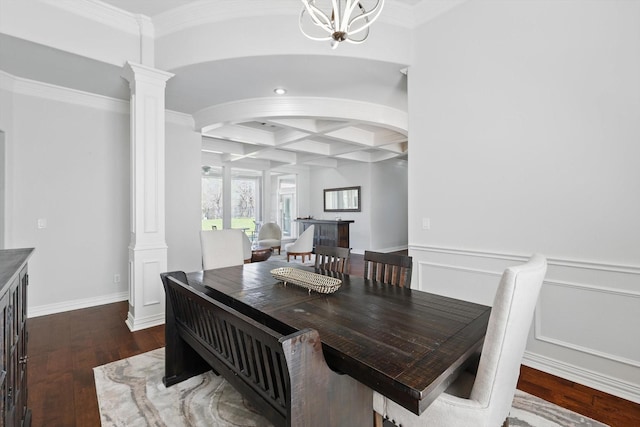 5833 Forest River Dr, Fort Worth, TX 76112 - interior space with french doors, ornamental molding, decorative columns, and beamed ceiling