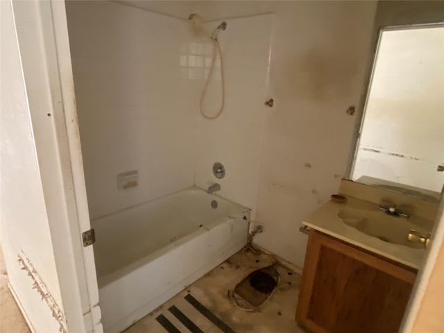 full bathroom with washtub / shower combination and vanity