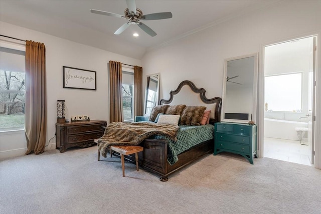 bedroom with recessed lighting, multiple windows, and light colored carpet