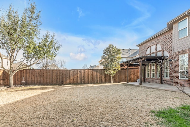 view of yard with a patio area and a fenced backyard