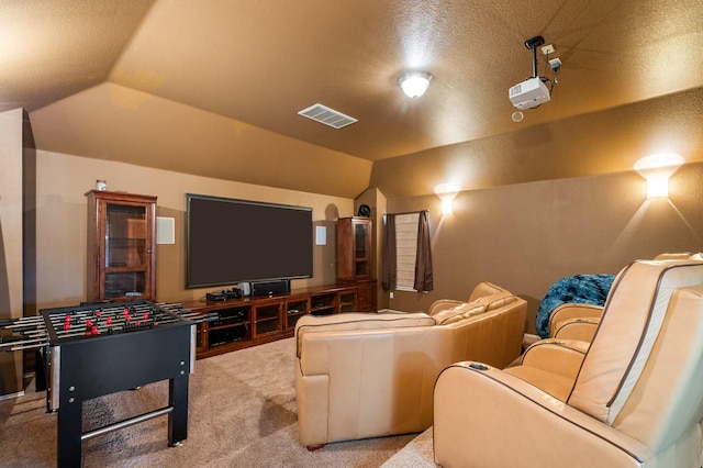 1513 Hidden Cove Ct, Allen, TX 75002 - cinema featuring carpet flooring and vaulted ceiling