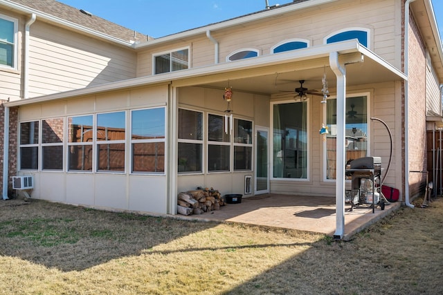 1513 Hidden Cove Ct, Allen, TX 75002 - back of property featuring a ceiling fan, a patio, a yard, and a sunroom