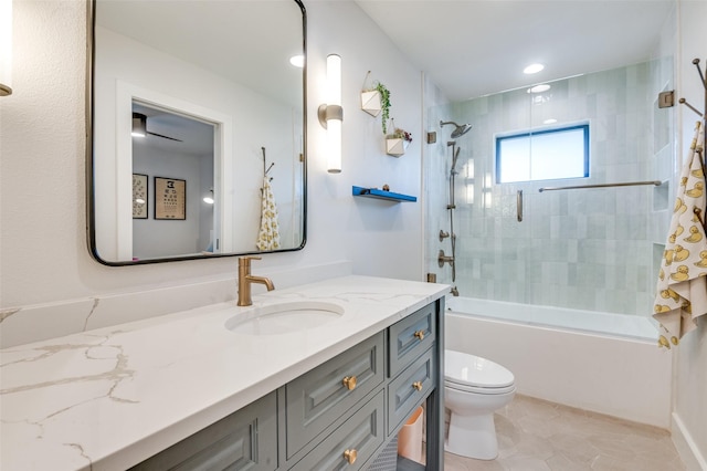 full bathroom with shower / washtub combination, toilet, and vanity