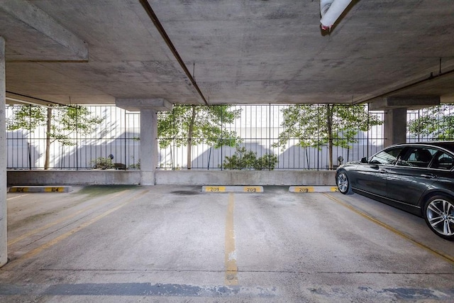 garage with fence