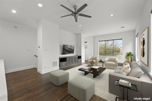 3012 Zenia Dr, Dallas, TX 75204 - living area featuring wood finished floors, recessed lighting, and a ceiling fan