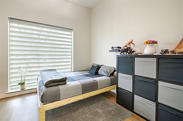 bedroom featuring multiple windows and light wood-type flooring