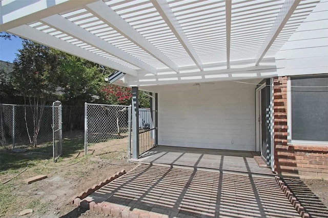 view of patio / terrace featuring fence and a pergola