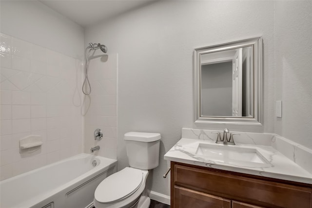 full bath with shower / bathtub combination, toilet, and vanity