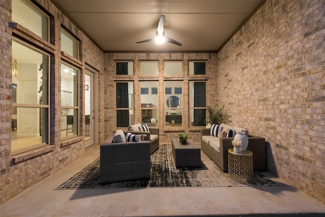 view of patio / terrace featuring a ceiling fan and an outdoor hangout area