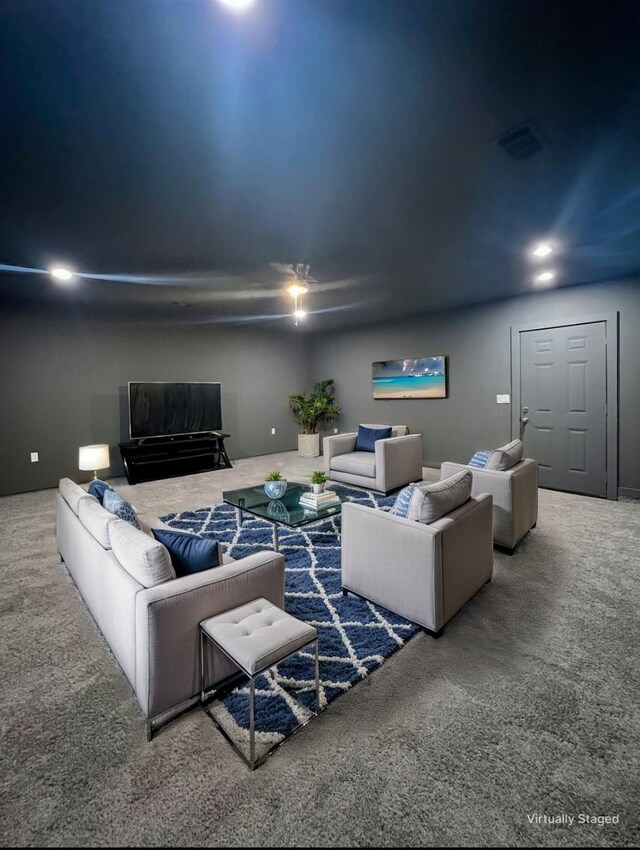 carpeted living room with visible vents