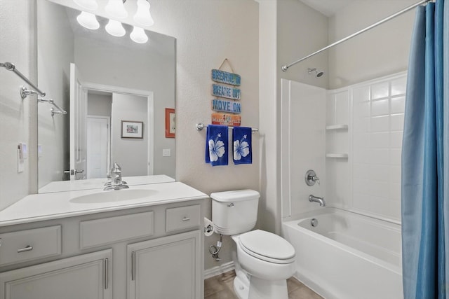 full bathroom featuring vanity, toilet, shower / bath combo, and tile patterned flooring