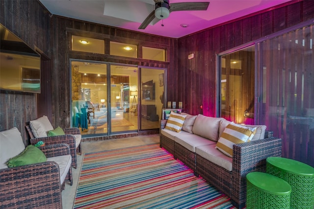 view of patio with a ceiling fan and an outdoor hangout area