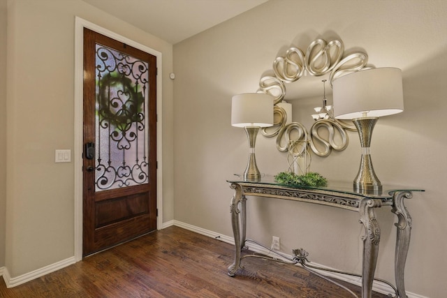 foyer entrance with baseboards and dark wood finished floors