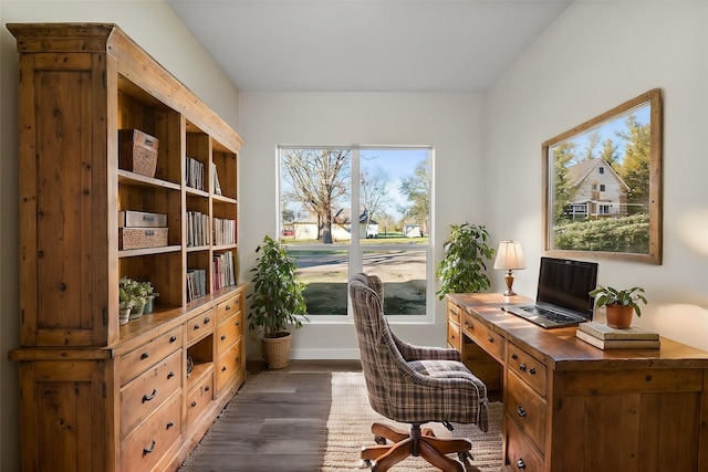 office space with dark wood finished floors