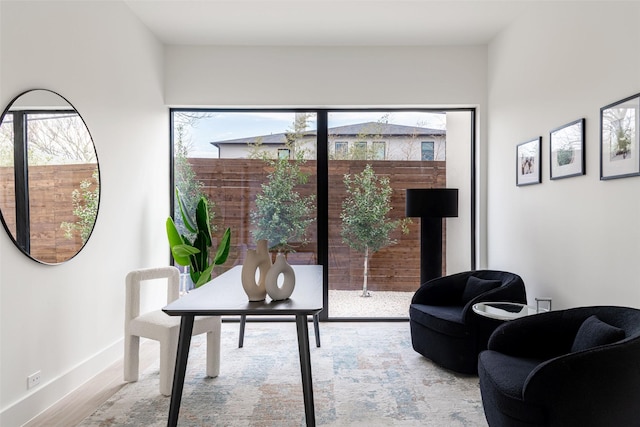 office space with a healthy amount of sunlight, baseboards, and wood finished floors