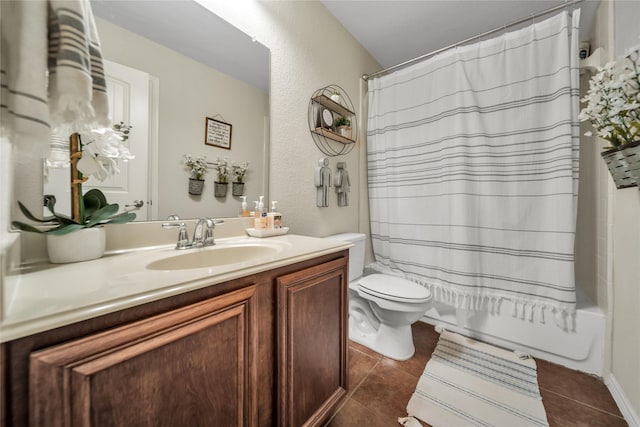 4011 Ridgetop Dr, Heartland, TX 75126 - bathroom with tile patterned flooring, shower / bath combination with curtain, toilet, and vanity