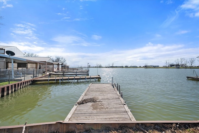 dock area with a water view