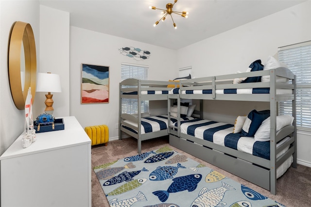 156 Palisade Dr, Gun Barrel City, TX 75156 - carpeted bedroom with baseboards and a chandelier