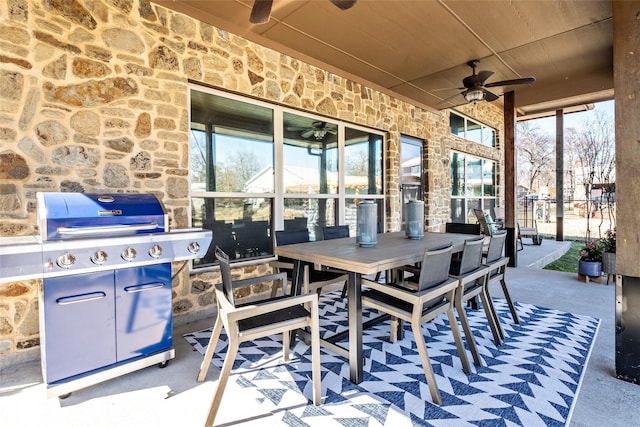 156 Palisade Dr, Gun Barrel City, TX 75156 - view of patio / terrace with a grill, outdoor dining area, and a ceiling fan