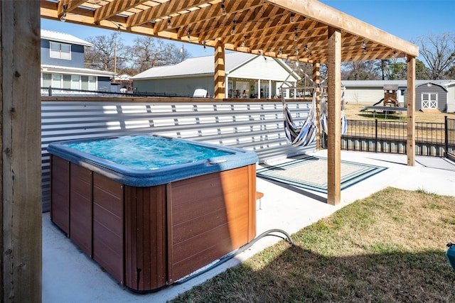 156 Palisade Dr, Gun Barrel City, TX 75156 - view of patio / terrace featuring a hot tub and fence