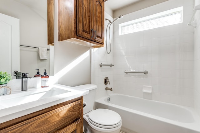 full bath featuring toilet, shower / washtub combination, and vanity