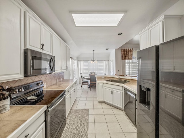 kitchen featuring appliances with stainless steel finishes, a sink, tasteful backsplash, and white cabinets