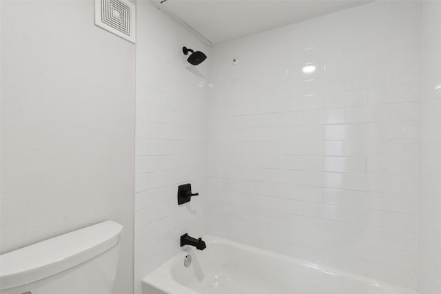 full bath with visible vents, toilet, and bathtub / shower combination