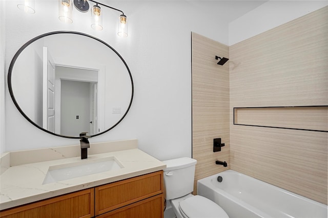 full bathroom featuring vanity,  shower combination, and toilet