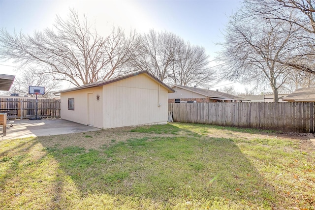 view of yard featuring a fenced backyard and a patio