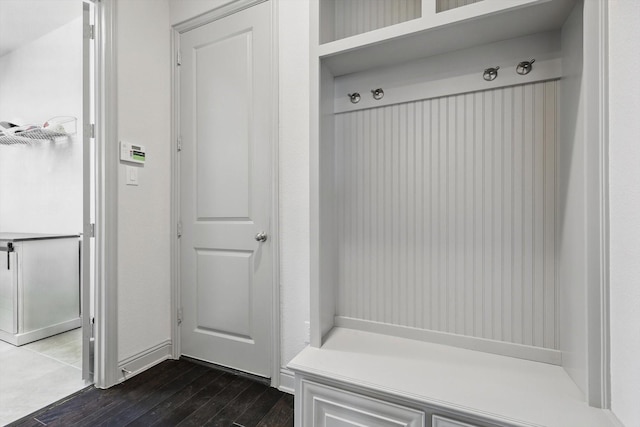 mudroom featuring dark wood-type flooring