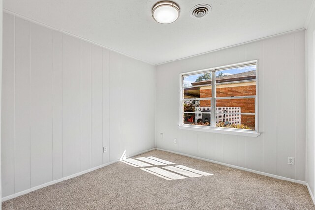 empty room featuring visible vents and carpet flooring