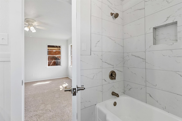 bathroom with shower / tub combination and a ceiling fan