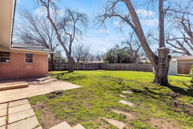 view of yard featuring a patio and a fenced backyard