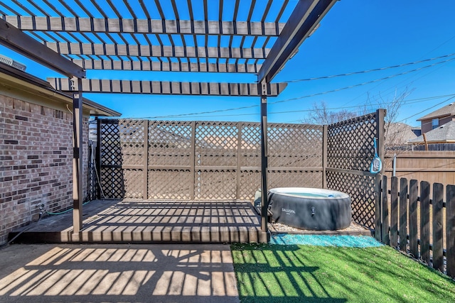 view of patio featuring a pergola and a fenced backyard