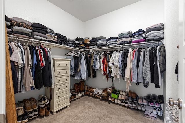 walk in closet with carpet