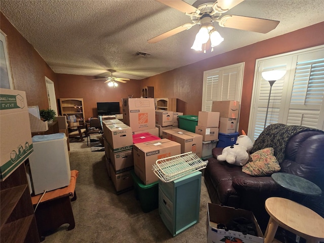 storage area with visible vents and ceiling fan