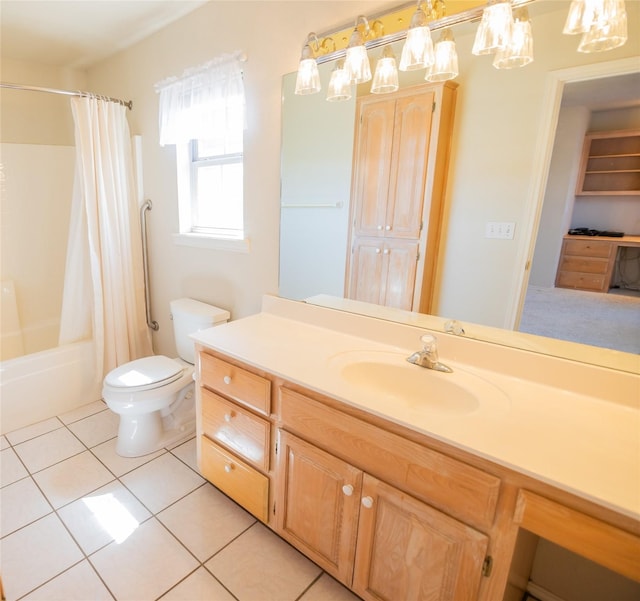 full bathroom with tile patterned flooring, toilet, vanity, and shower / bath combo