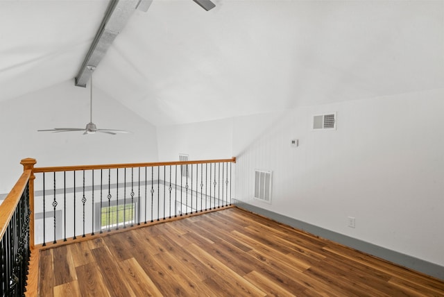 additional living space featuring wood finished floors, visible vents, and ceiling fan