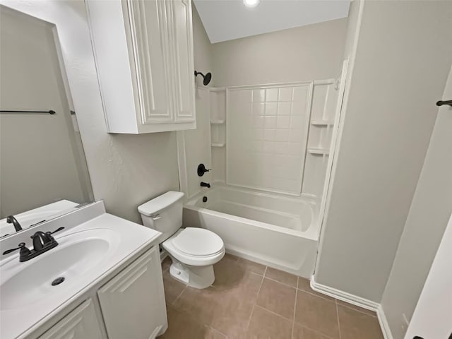 full bathroom with tile patterned flooring, toilet, vanity, and shower / bathtub combination