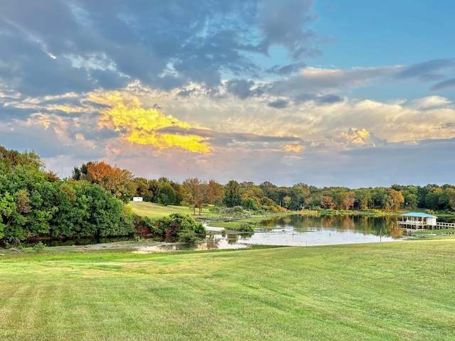 view of yard with a water view