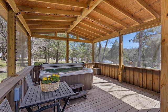 236 Homesite Rd, Pottsboro, TX 75076 - wooden terrace featuring a hot tub and view of scattered trees