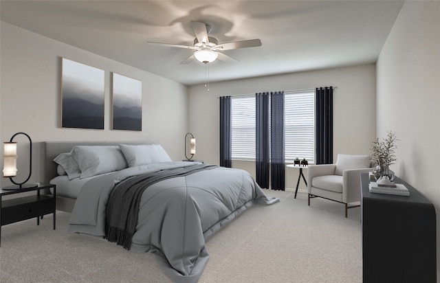 bedroom featuring ceiling fan and carpet floors