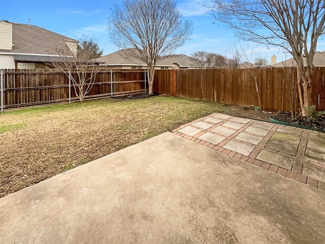 view of yard with a patio area and a fenced backyard